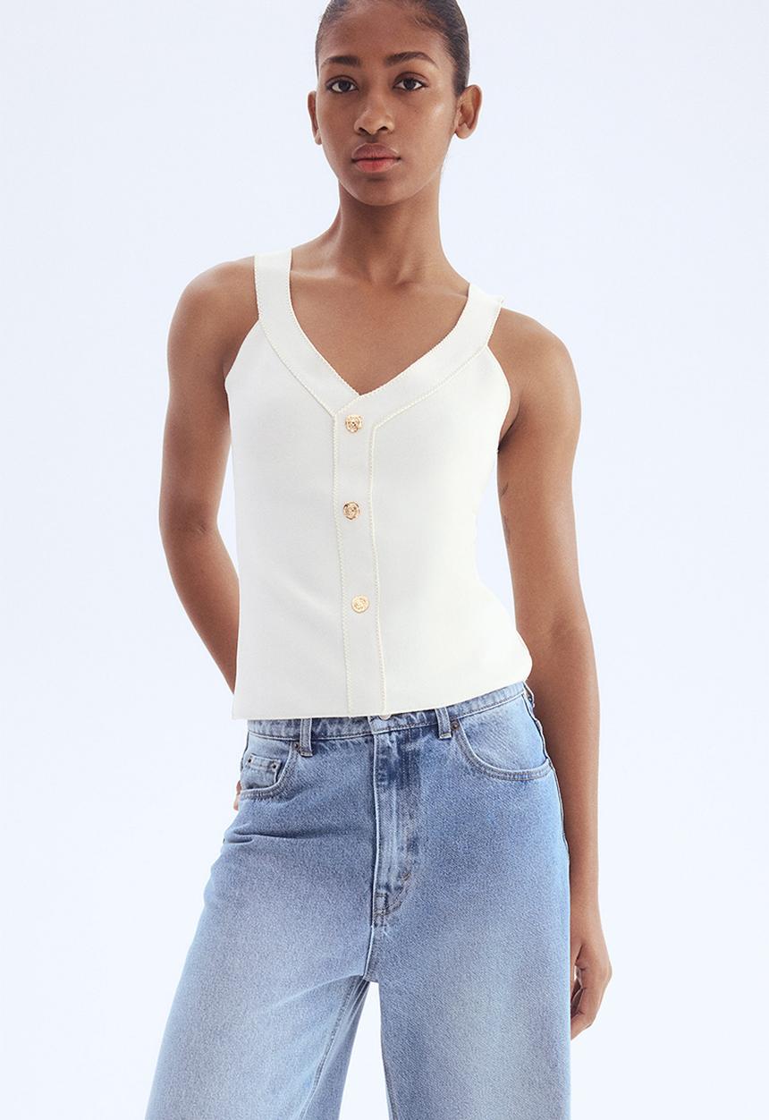 H&M - Button-detail vest top - cream