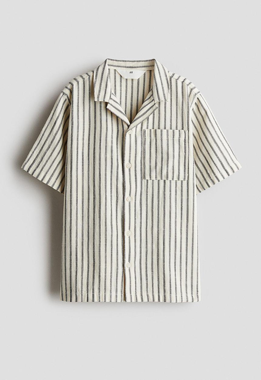 H&M - Cotton resort shirt - white & black striped 