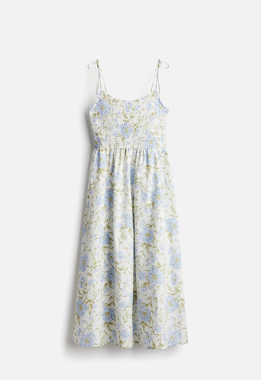 H&M - Tie-strap smocked dress -  white/floral