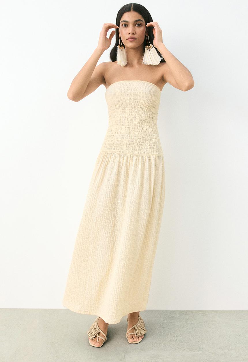 H&M - Smocked bandeau dress - cream