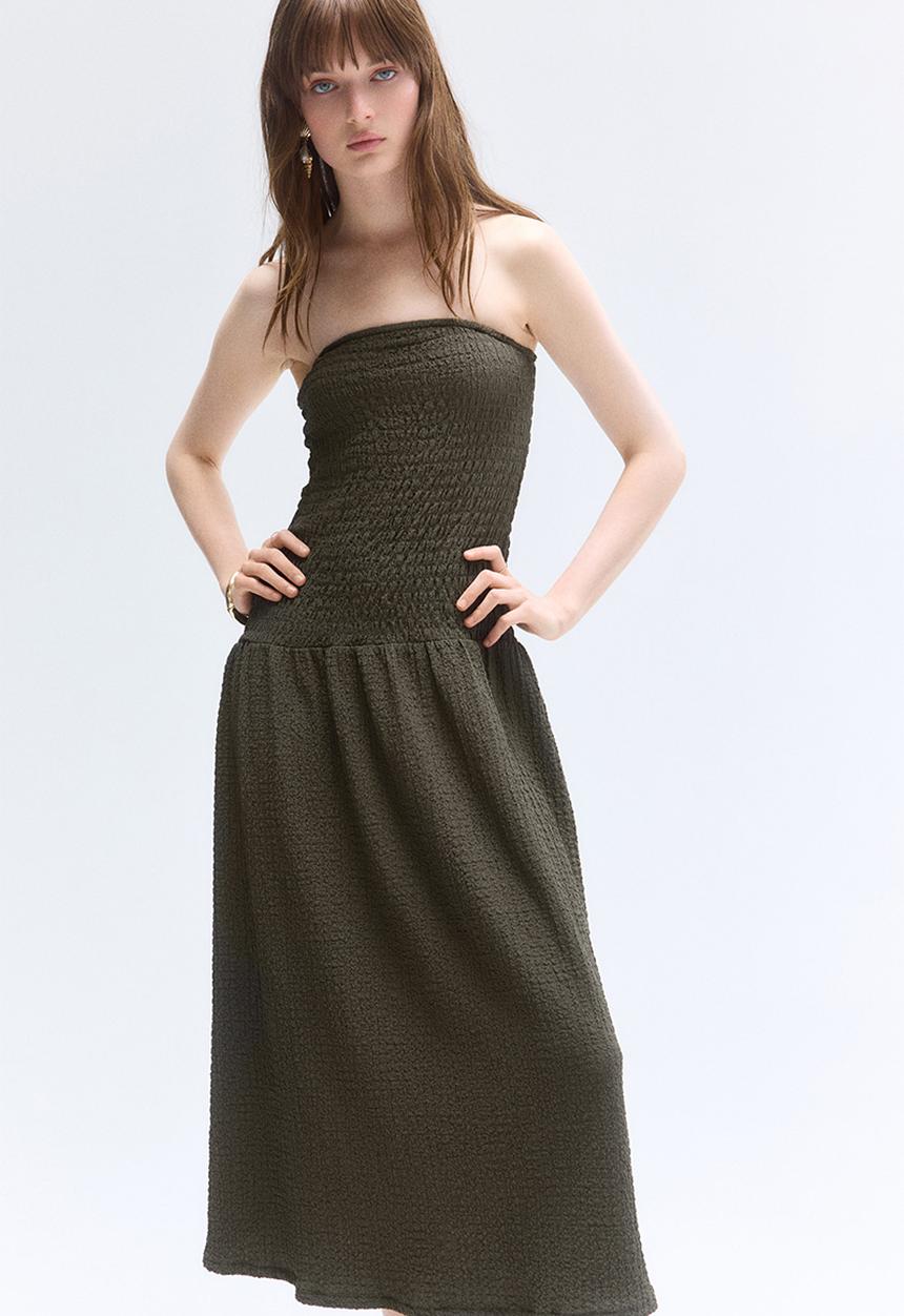 H&M - Smocked bandeau dress - dark green