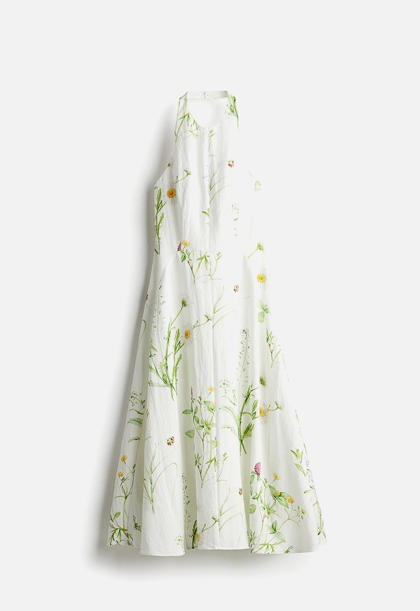 H&M - Flared halterneck dress - white floral