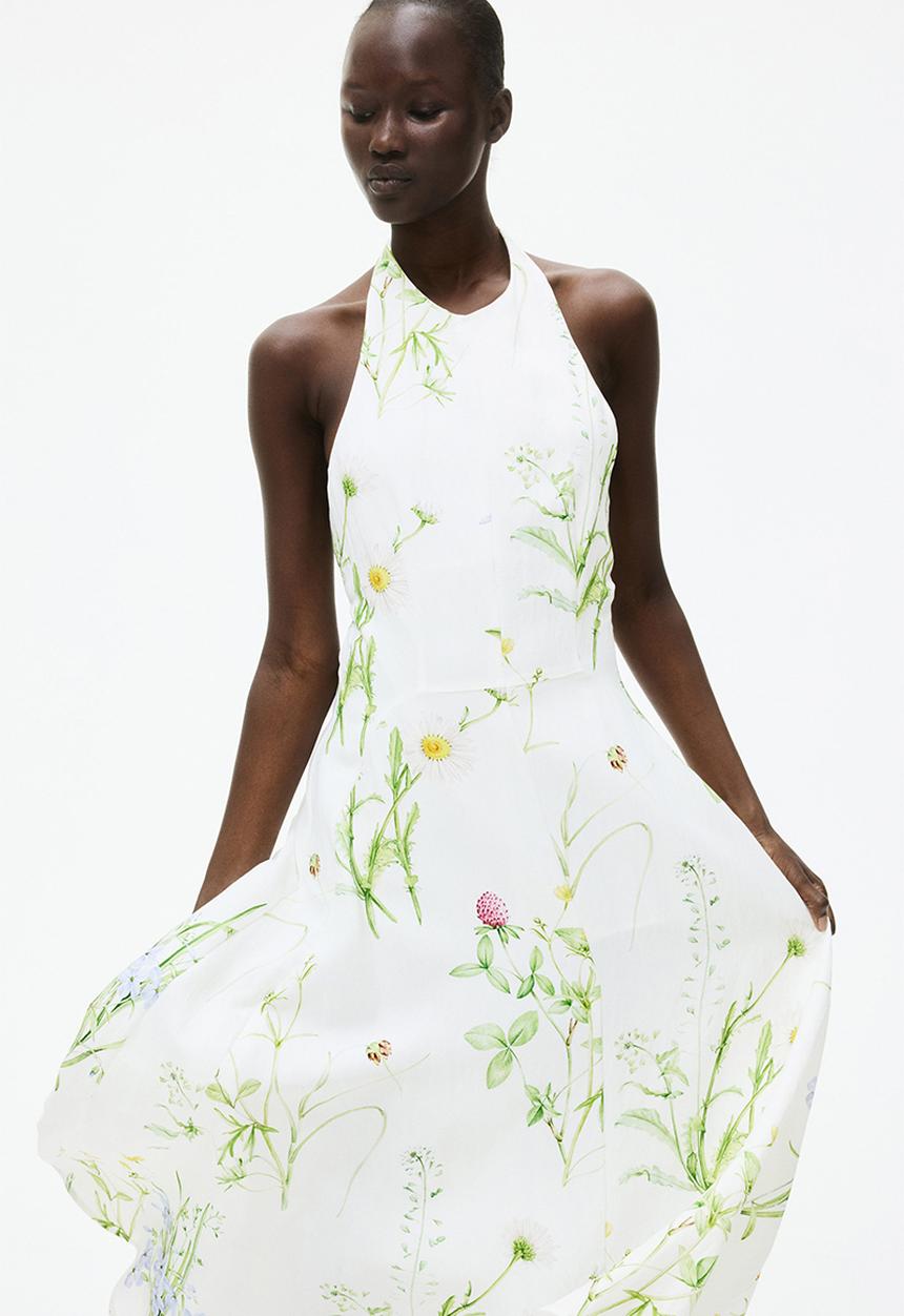 H&M - Flared halterneck dress - white floral