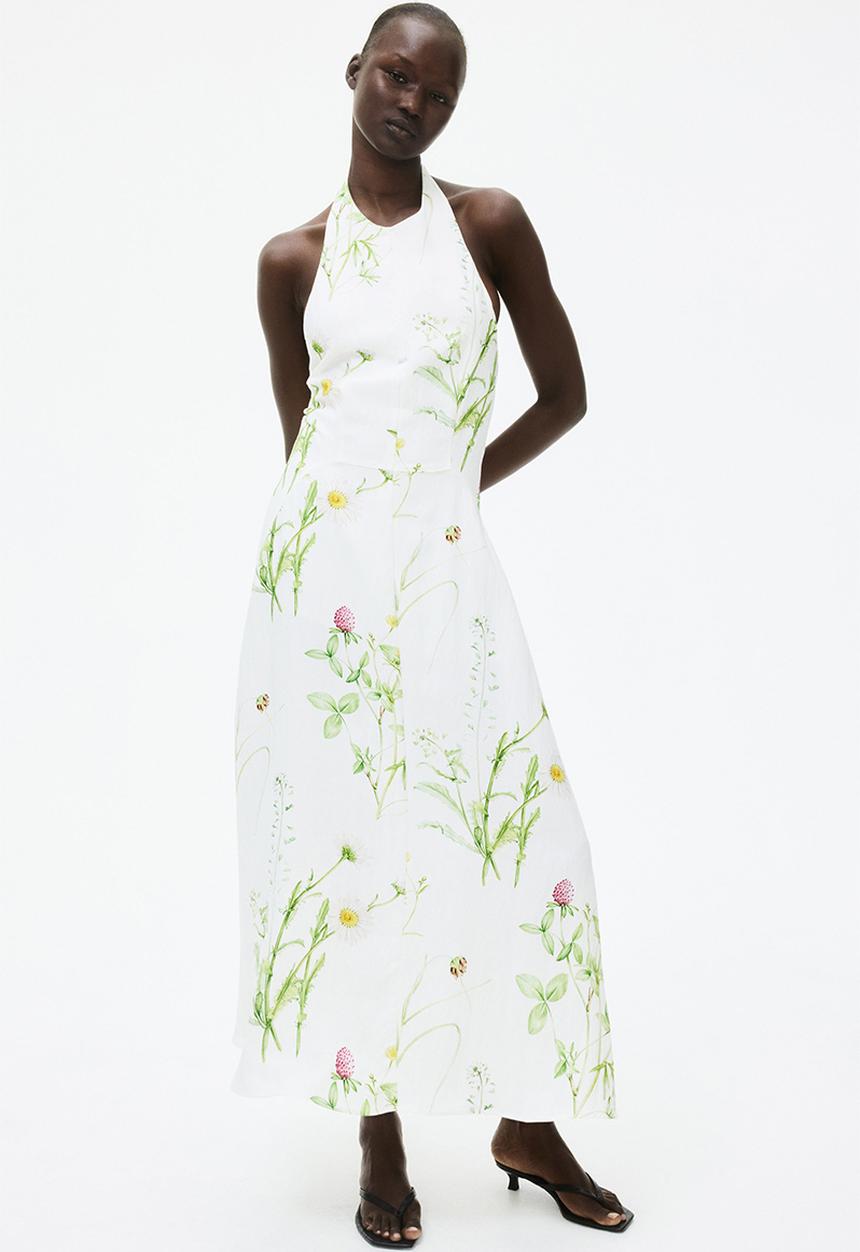 H&M - Flared halterneck dress - white floral