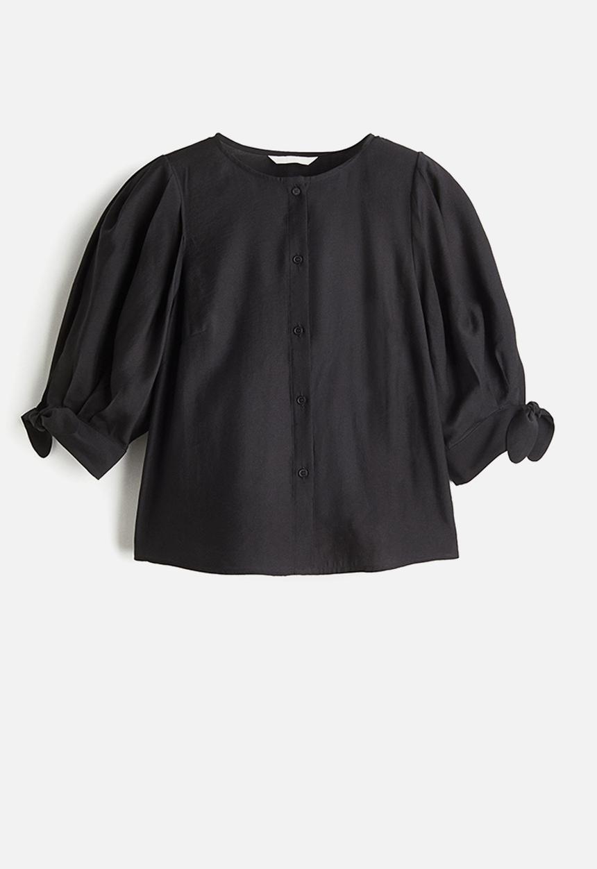 H&M - Puff-sleeved blouse - black