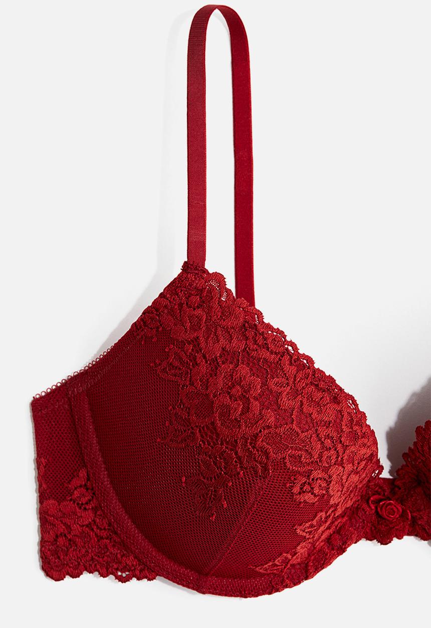 H&M - Lace push-up bra - dark red