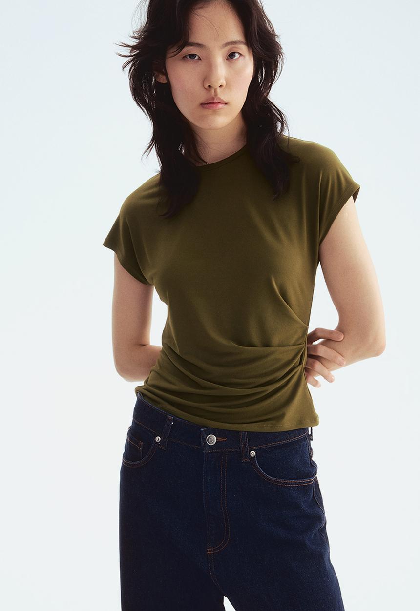 H&M - Cap-sleeved top - dark khaki green