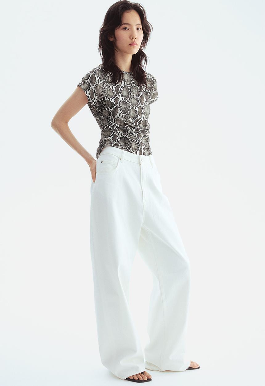 H&M - Cap-sleeved top - dark grey snakeskin pattern