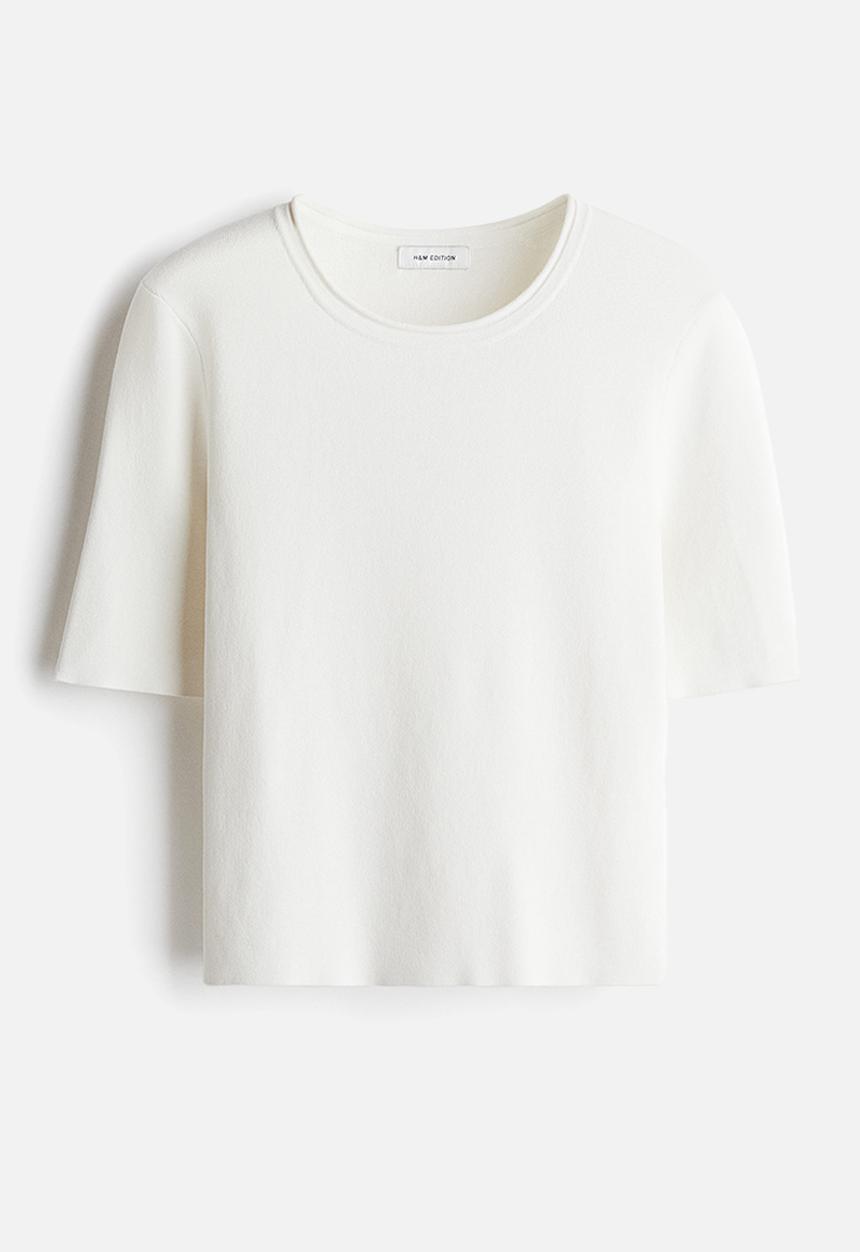 H&M - Fine-knit t-shirt - white