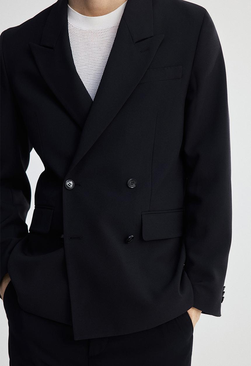 H&M - Relaxed fit double-breasted blazer - navy blue