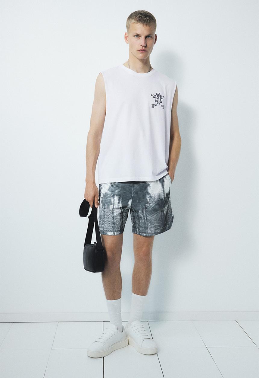 H&M - Loose fit printed vest top - white carbon beach