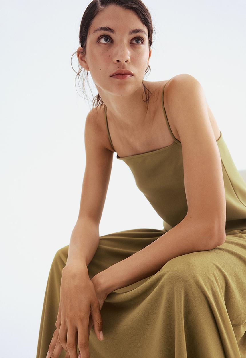 H&M - Long strappy dress -  golden olive