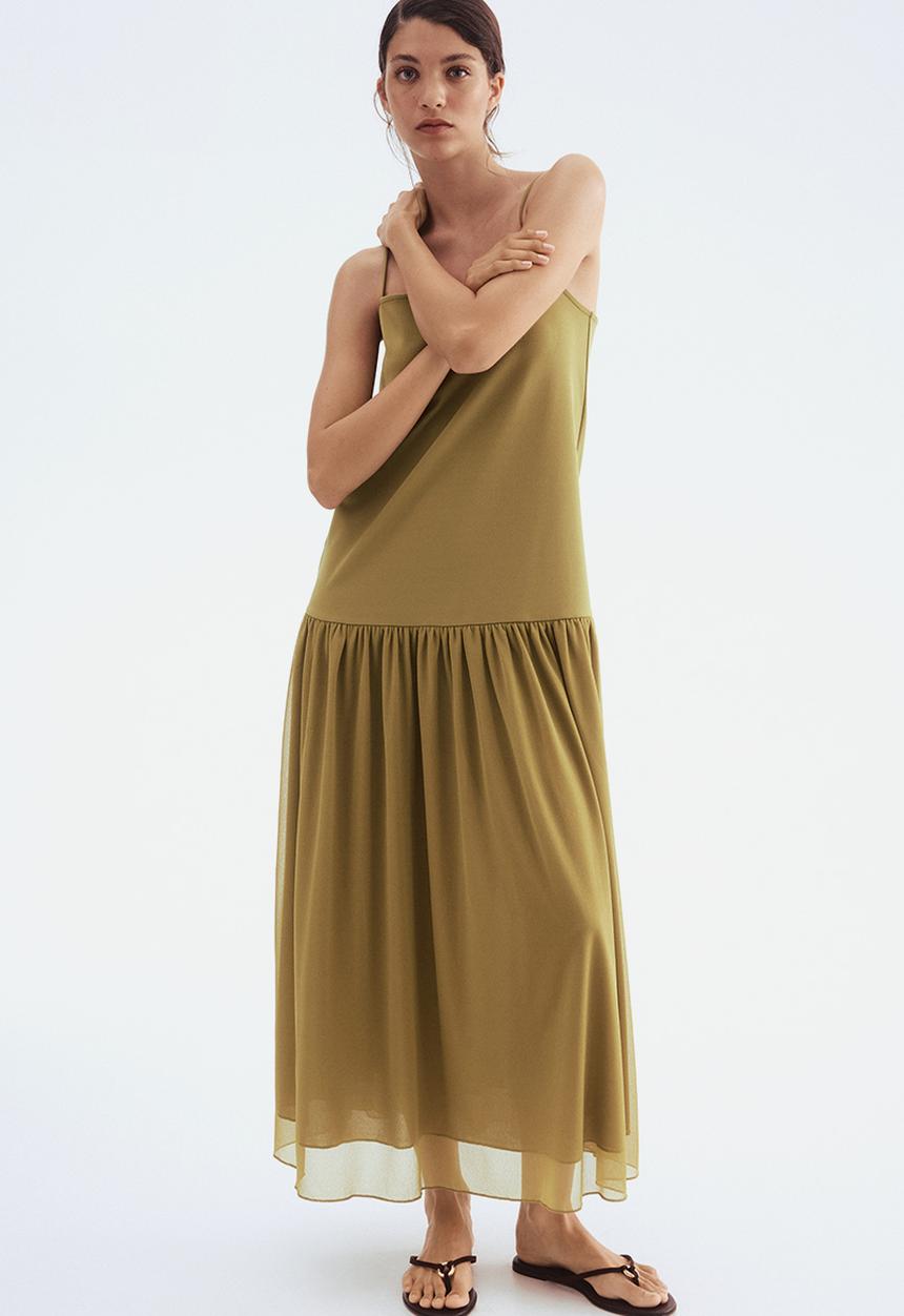 H&M - Long strappy dress -  golden olive
