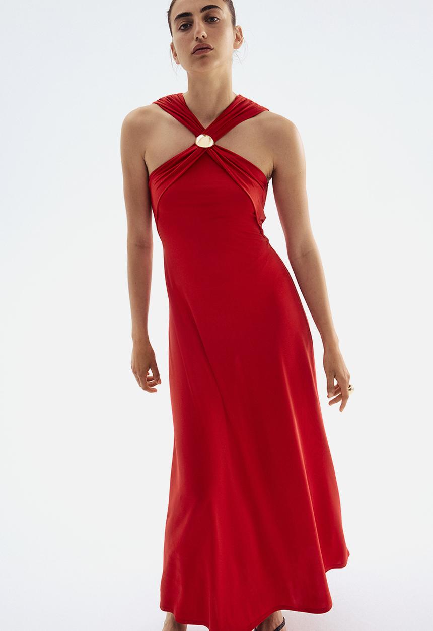 H&M - Long draped dress - red