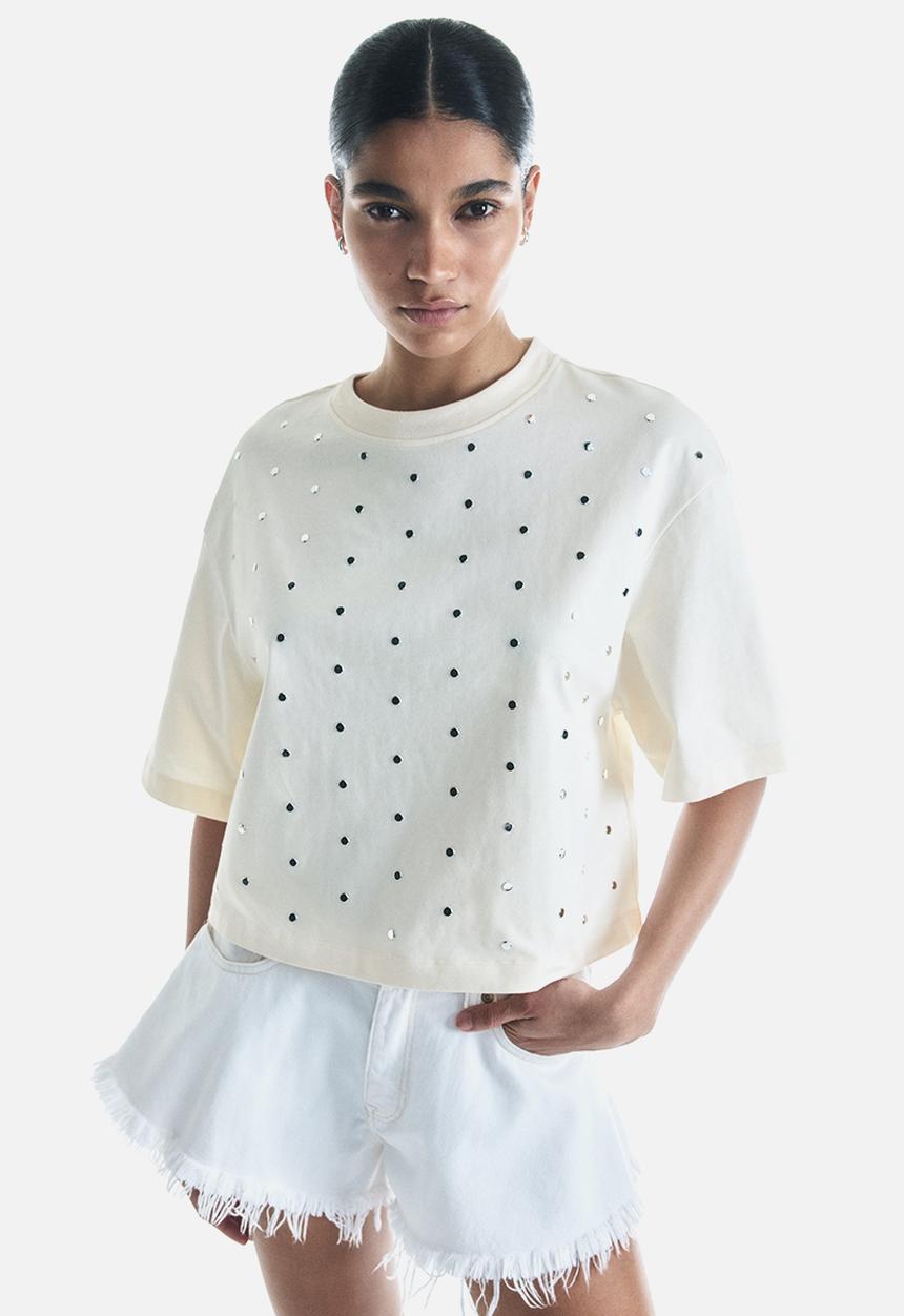 H&M - Embellished t-shirt - cream