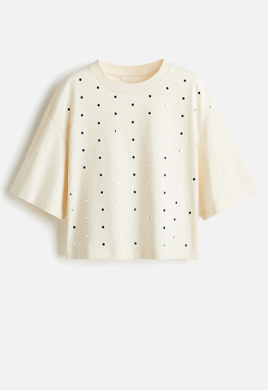 H&M - Embellished t-shirt - cream