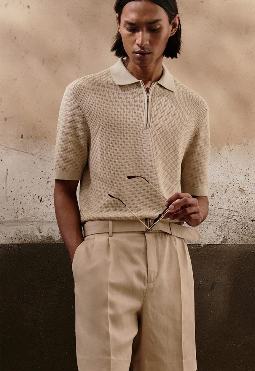 H&M - Slim fit polo shirt - light beige