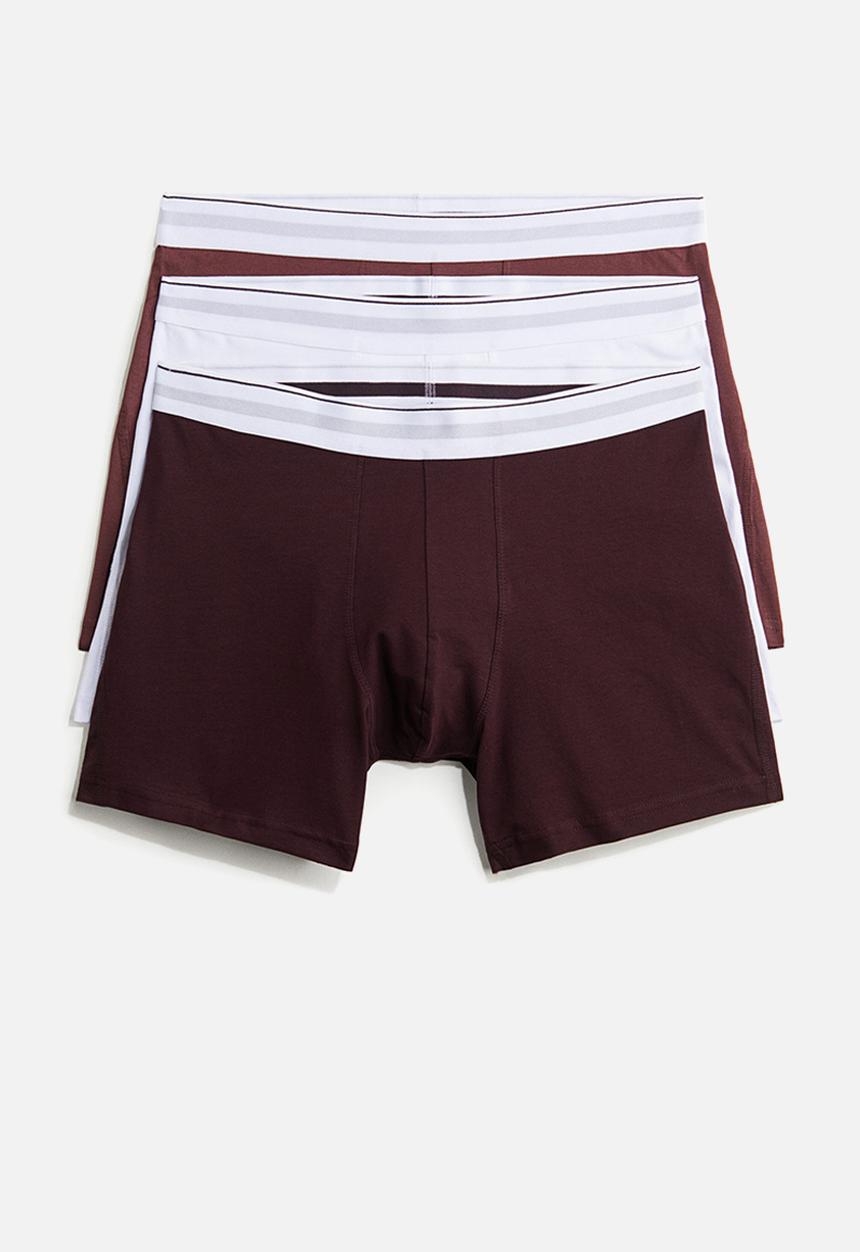 H&M - 3-Pack mid trunks with lycra® - burgundy & white