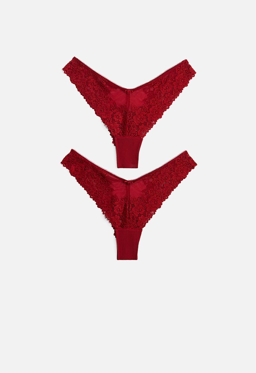 H&M - 2-pack lace brazilian briefs - red