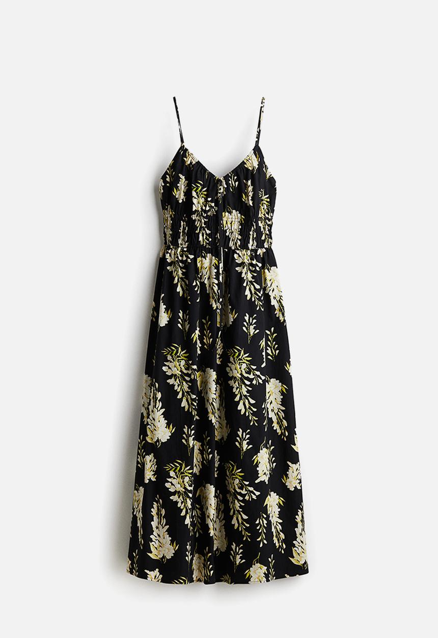 H&M - Cotton strappy dress - black/floral 