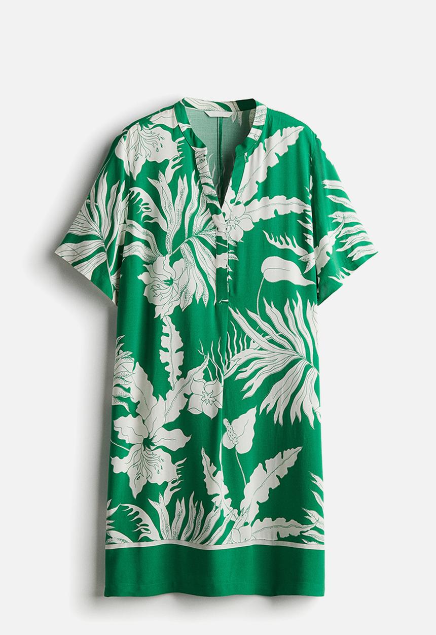 H&M - Viscose tunic dress - green & white floral