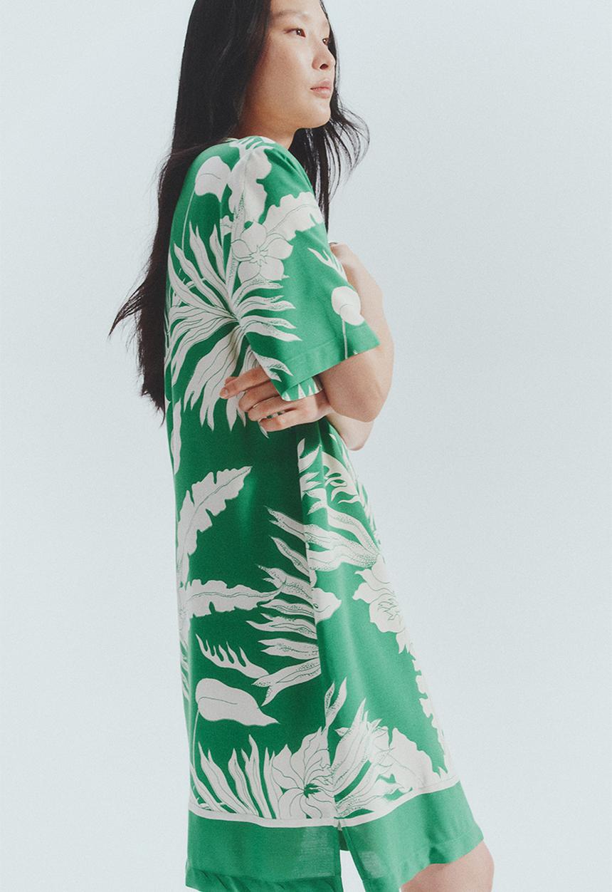 H&M - Viscose tunic dress - green & white floral