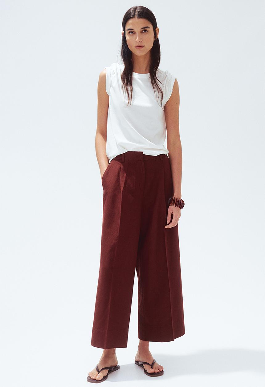 H&M - Wide linen-blend trousers - rust brown