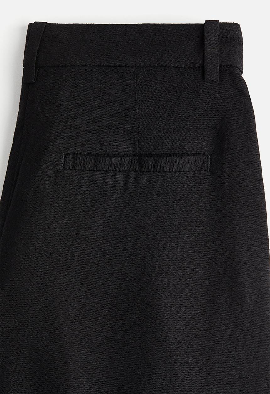 H&M - Wide linen-blend trousers - black