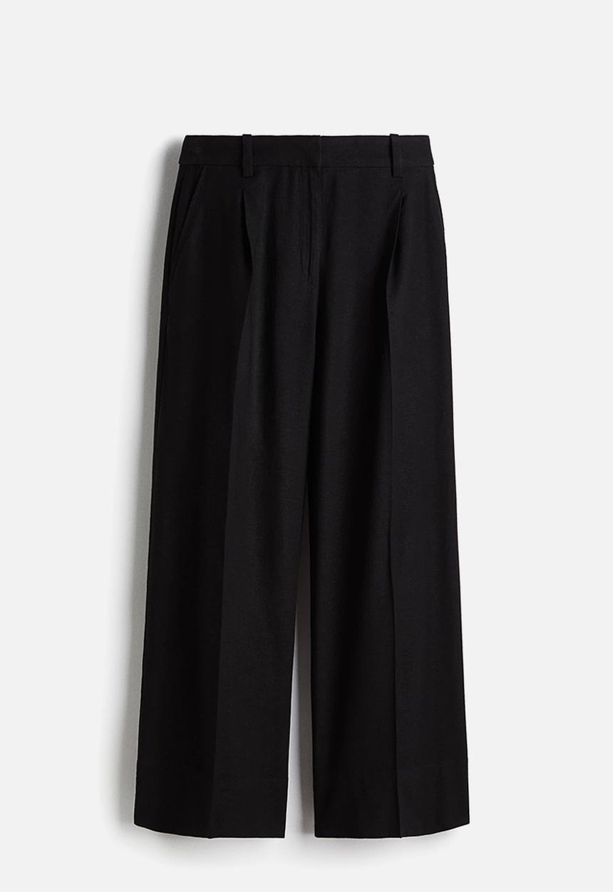 H&M - Wide linen-blend trousers - black