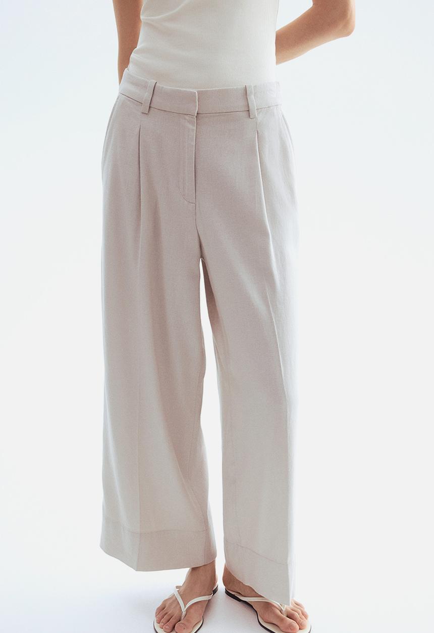 H&M - Wide linen-blend trousers - beige