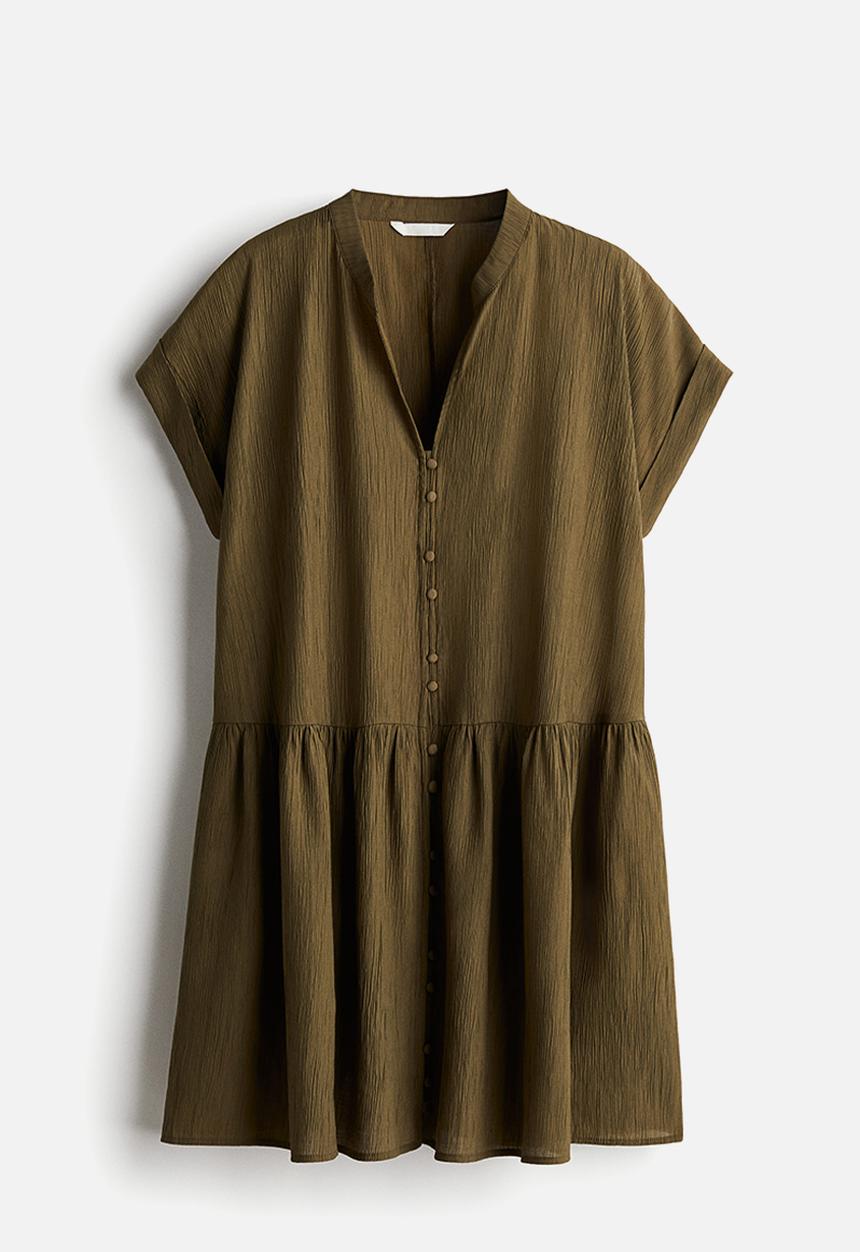 H&M - Crinkled tunic dress - dark khaki green