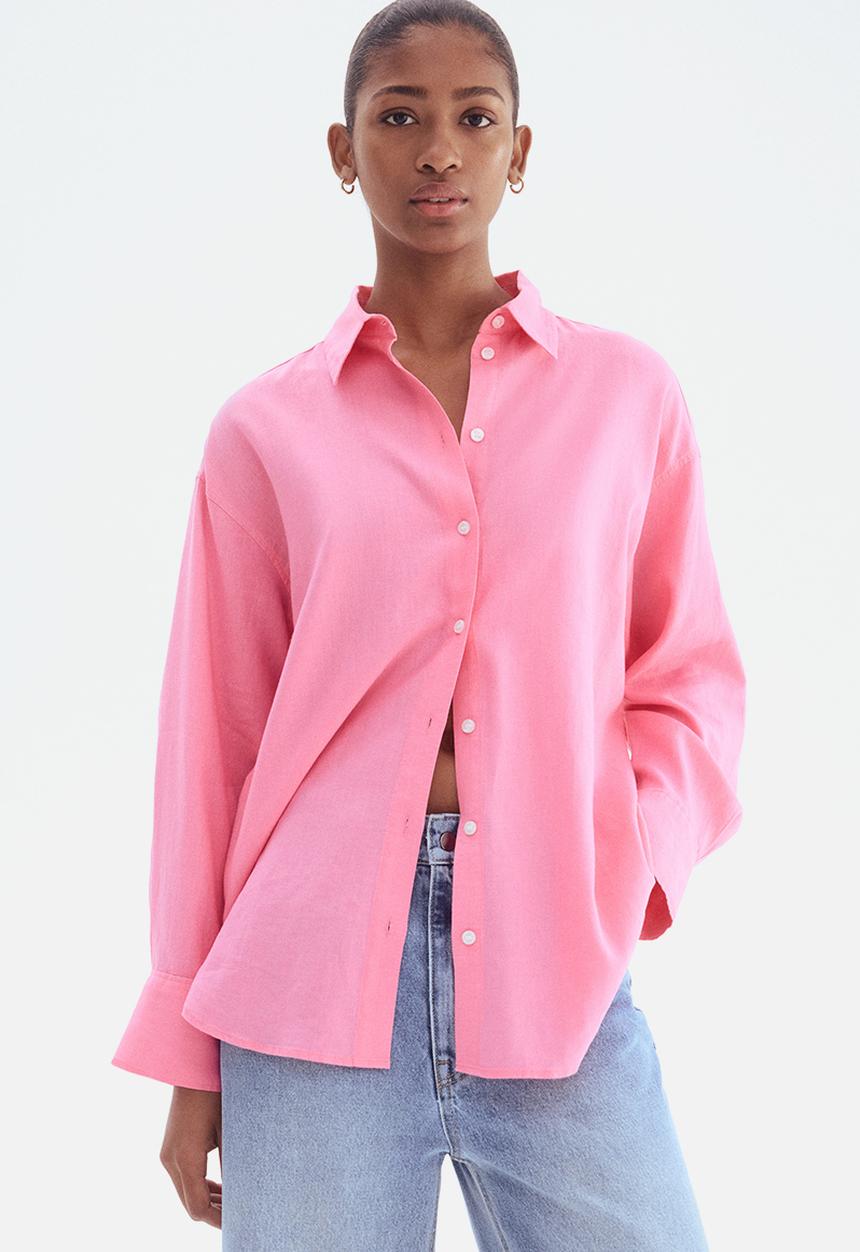 H&M - Oversized linen-blend shirt - pink