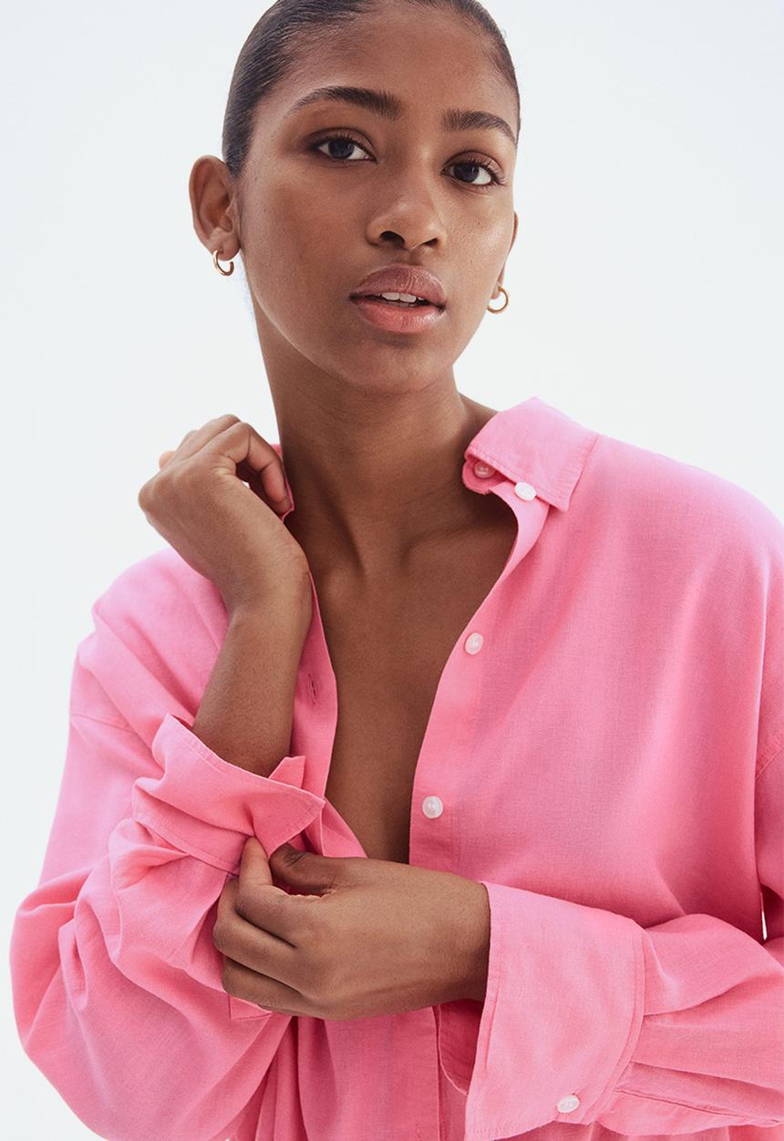 H&M - Oversized linen-blend shirt - pink