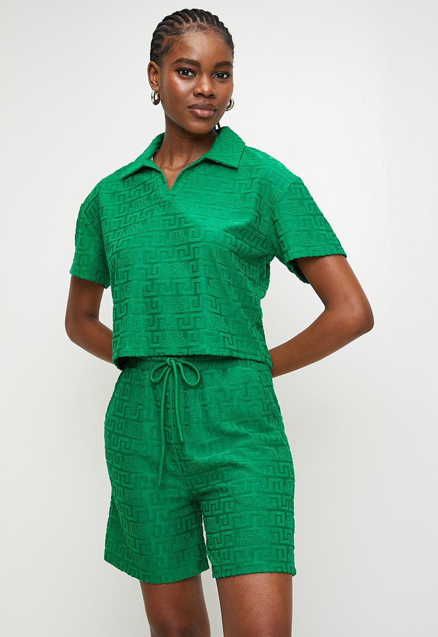 Steve Madden - Ladies bella embossed logo jogger shorts - emerald green