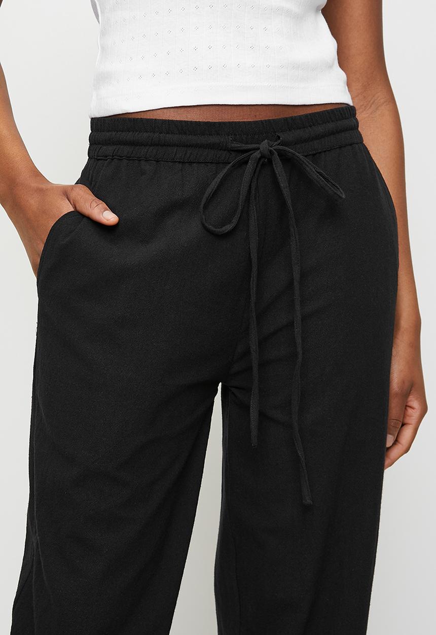 Brave Soul - Ladies Straight Drawcord Linen Trouser - Black