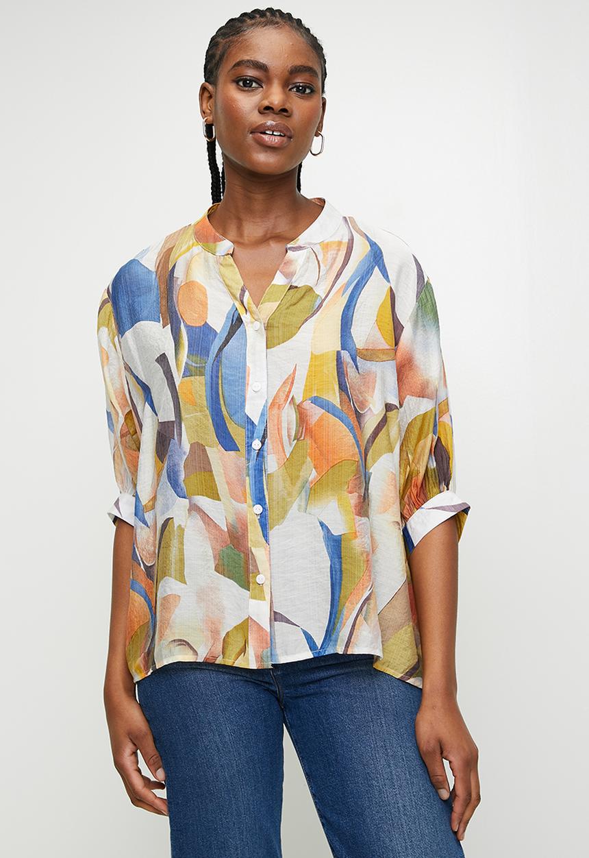 Stella Morgan - Half Sleeve Oversized Batwing Blouse With Centre Back Button Detail - Blue