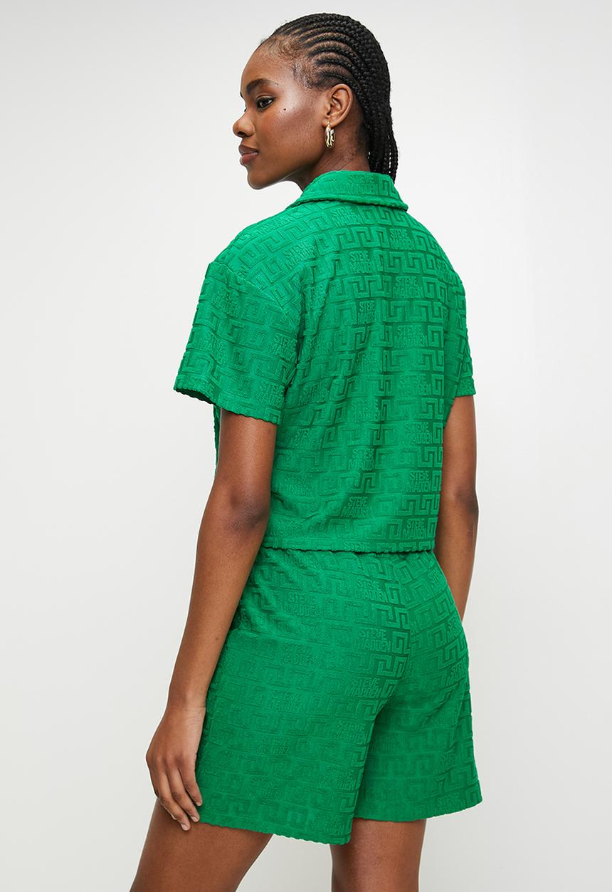 Steve Madden - Ladies tessa embossed logo top with collar - emerald green