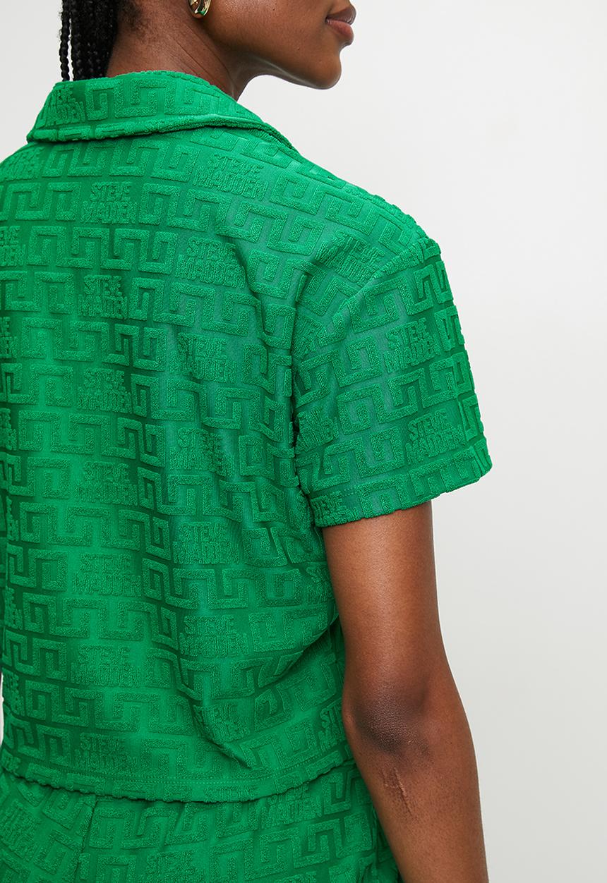 Steve Madden - Ladies tessa embossed logo top with collar - emerald green