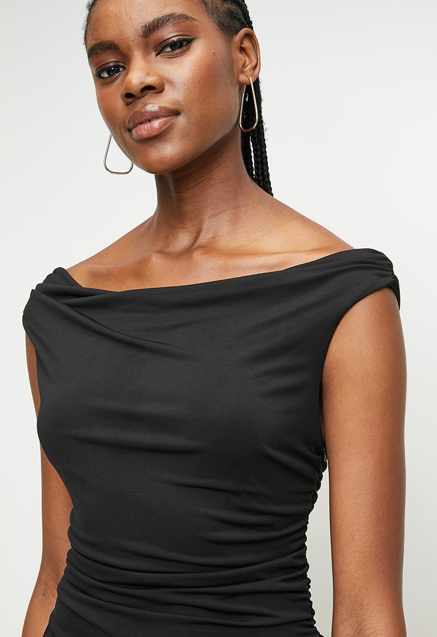Izabel London - S/less Cowl Neck Skirt and Top - Black