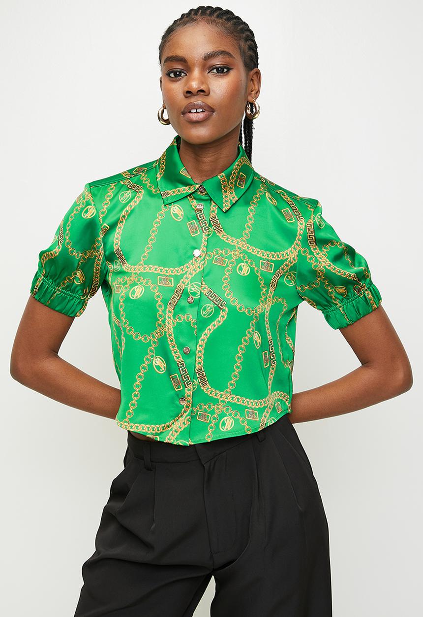Ladies zuri cropped short sleeve shirt - green
