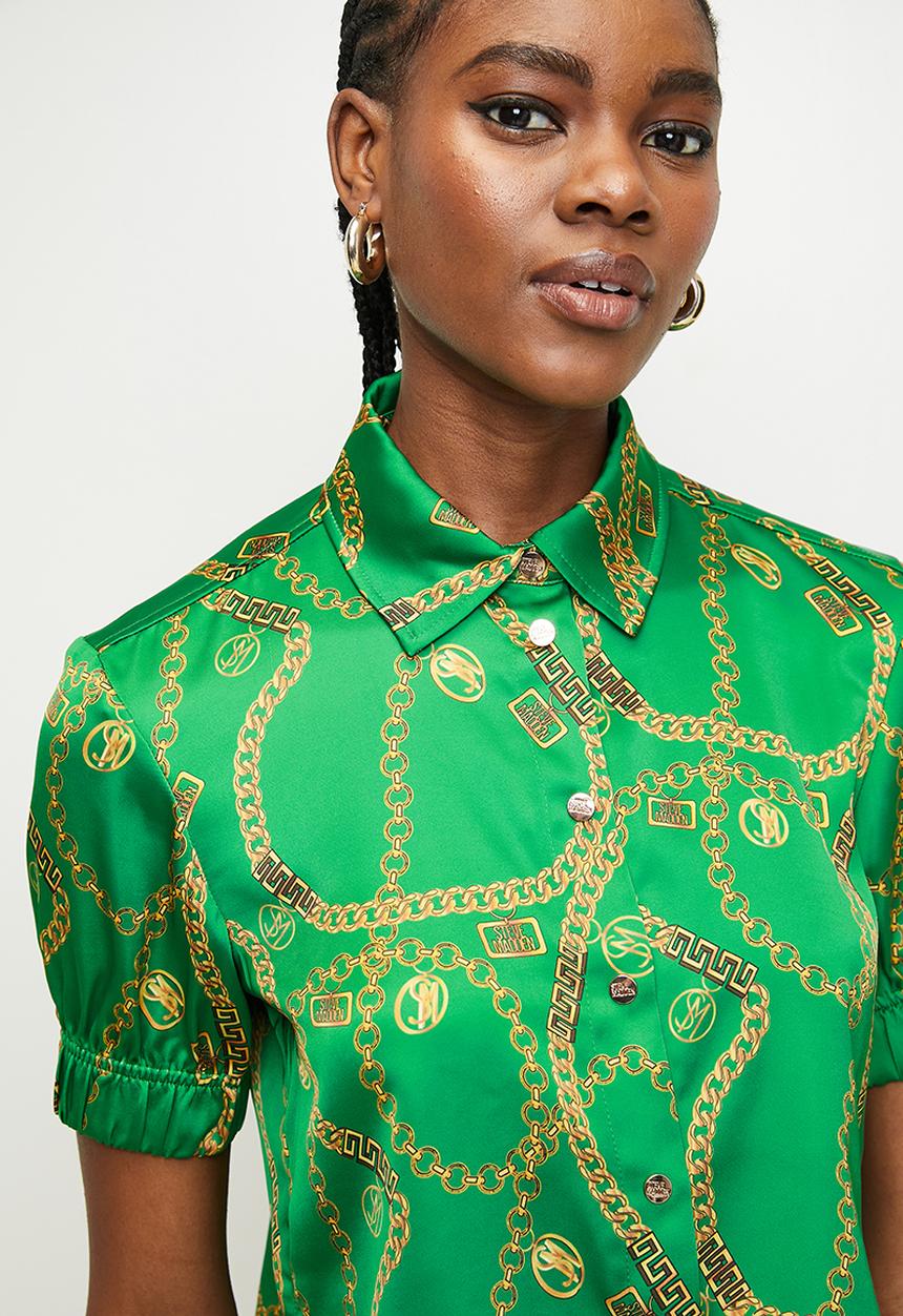 Ladies zuri cropped short sleeve shirt - green