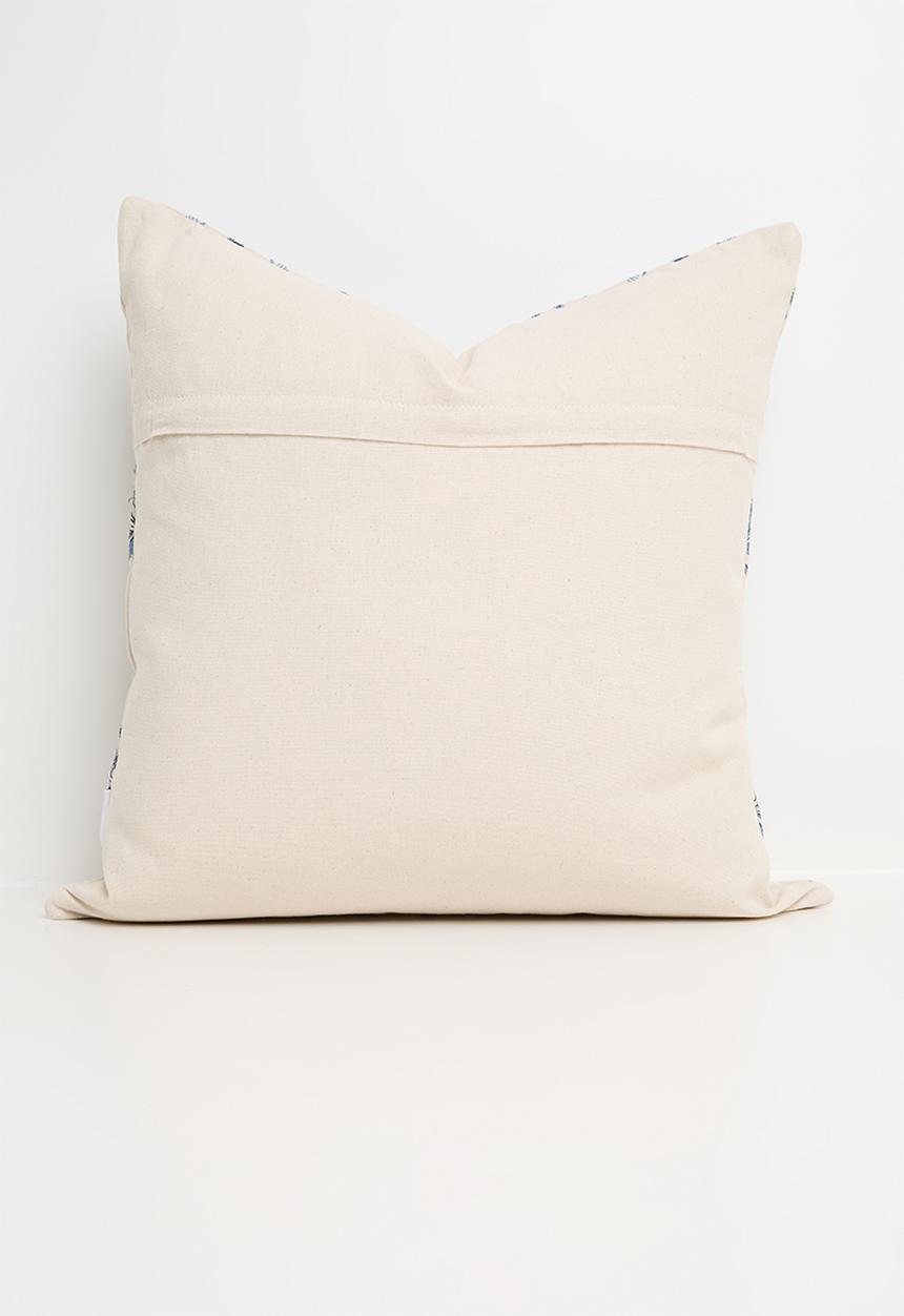 Sixth Floor - Palms embroidered woven cushion cover - blue