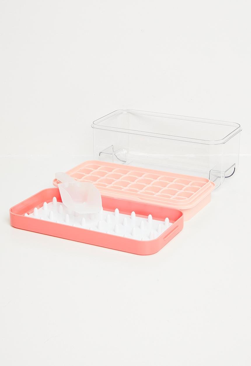 Maisonware - Easy Press Ice Cube Maker Ice box (32 Small Cubes) - Pink