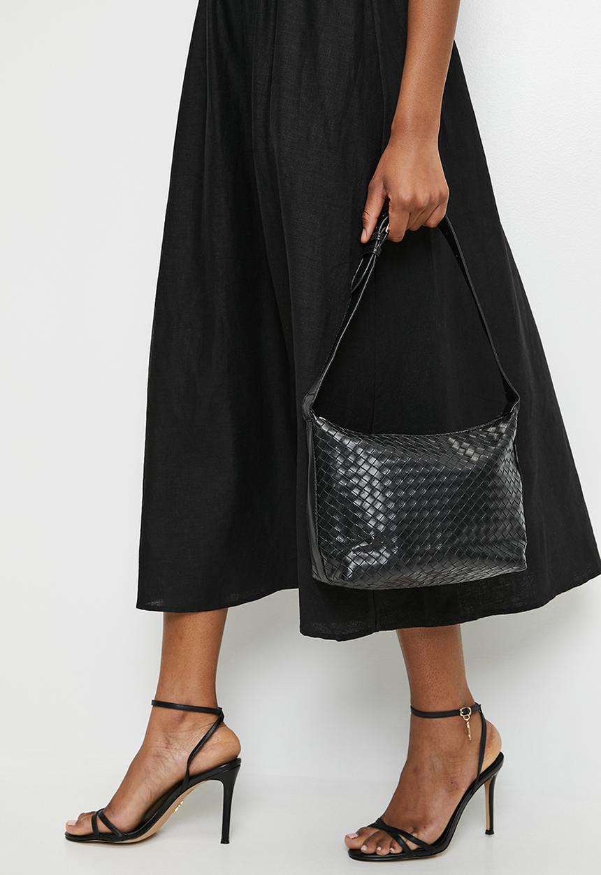 Tessa Design - Lisette woven shoulder bag with buckle strap - black