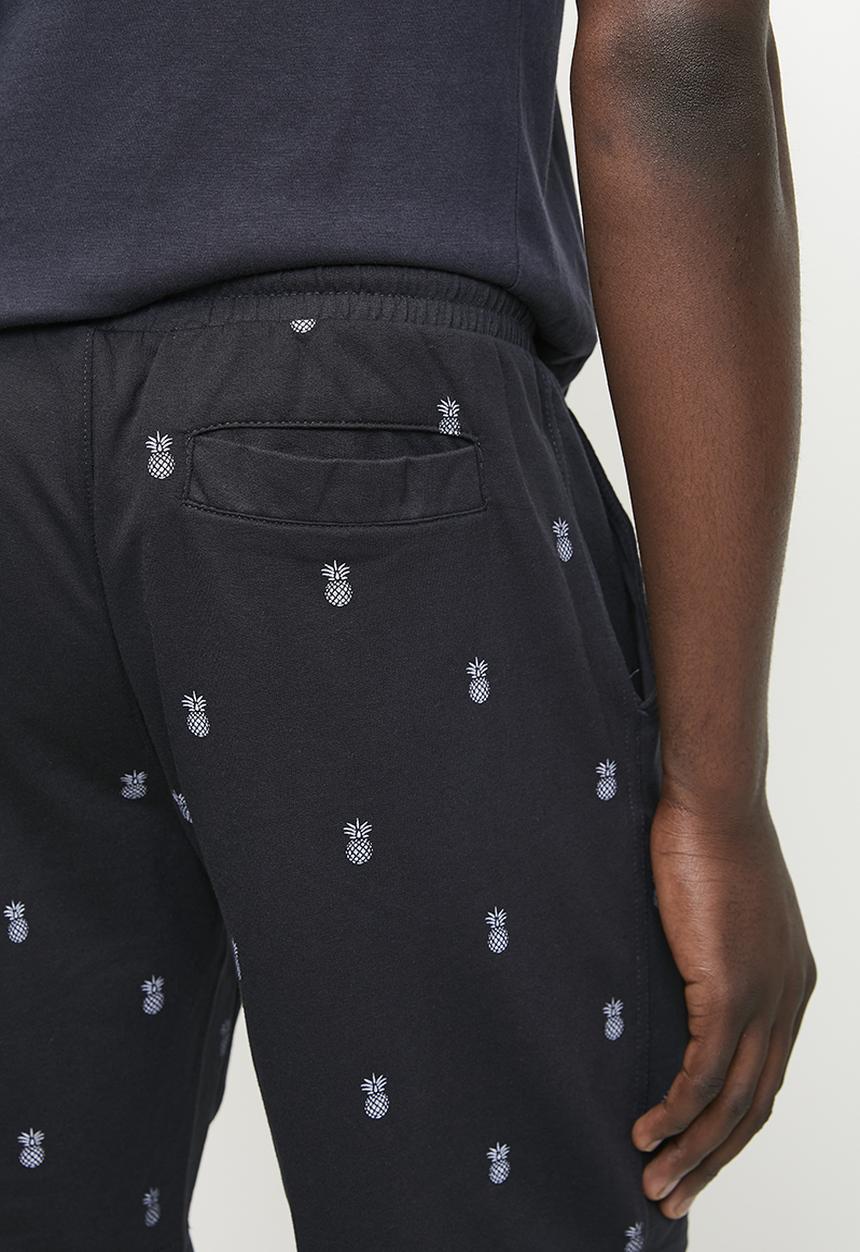 Brave Soul - Pineapple Print Jersey Short - Navy