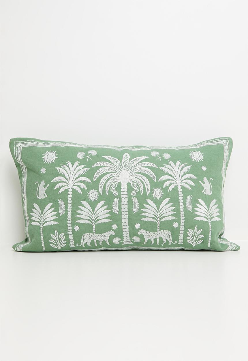 Sixth Floor - Tropica embroidered woven cushion cover - olive