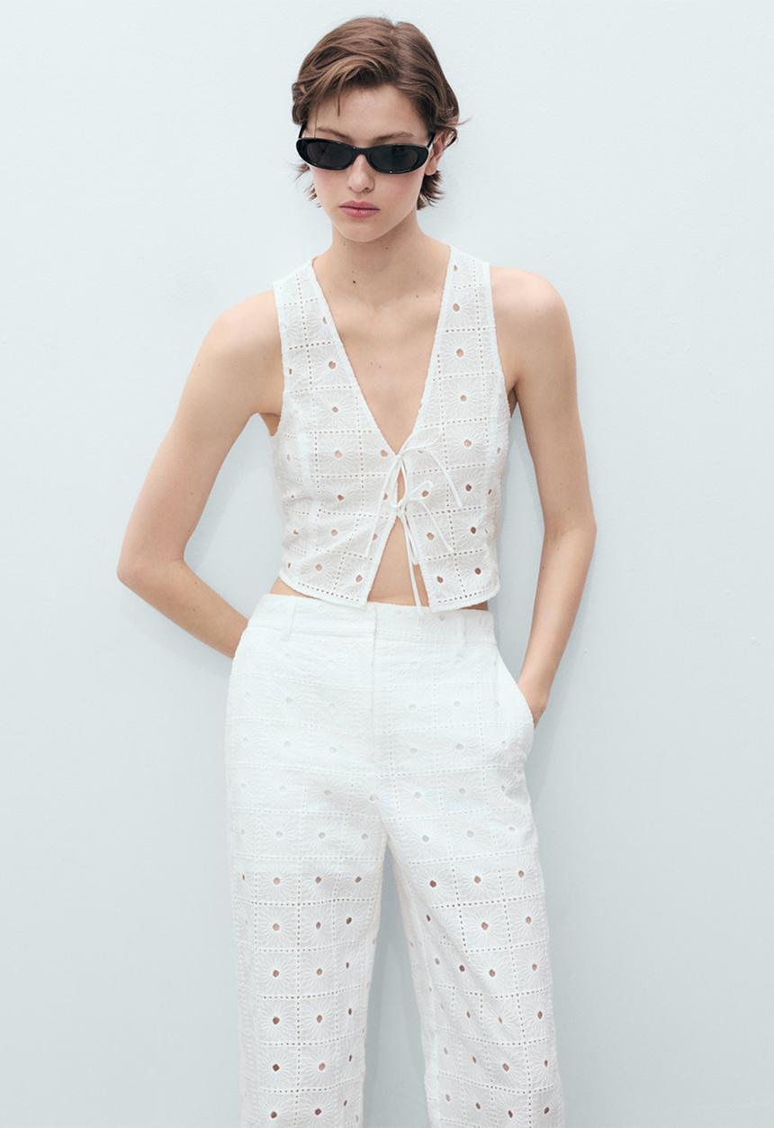 MANGO - Trouser fado - white
