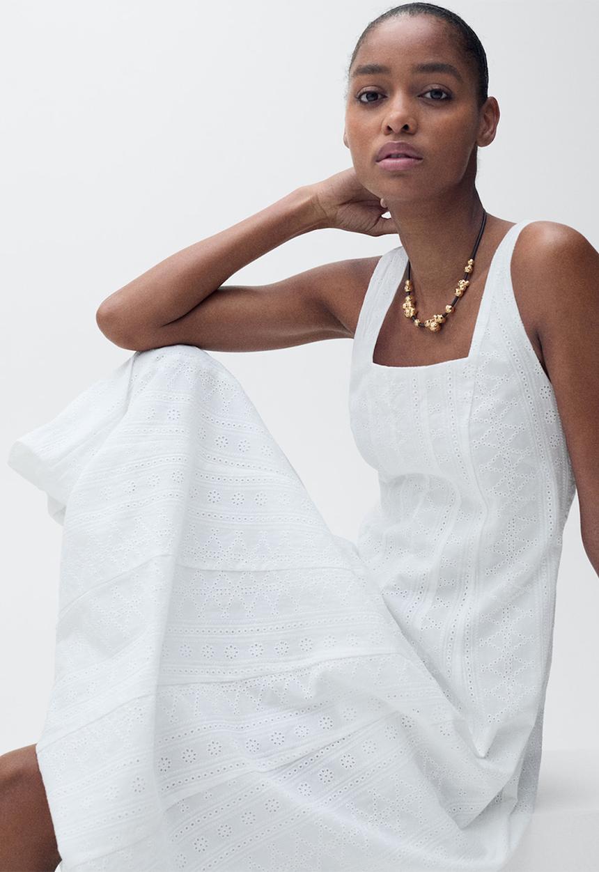 MANGO - Dress pleats -  white