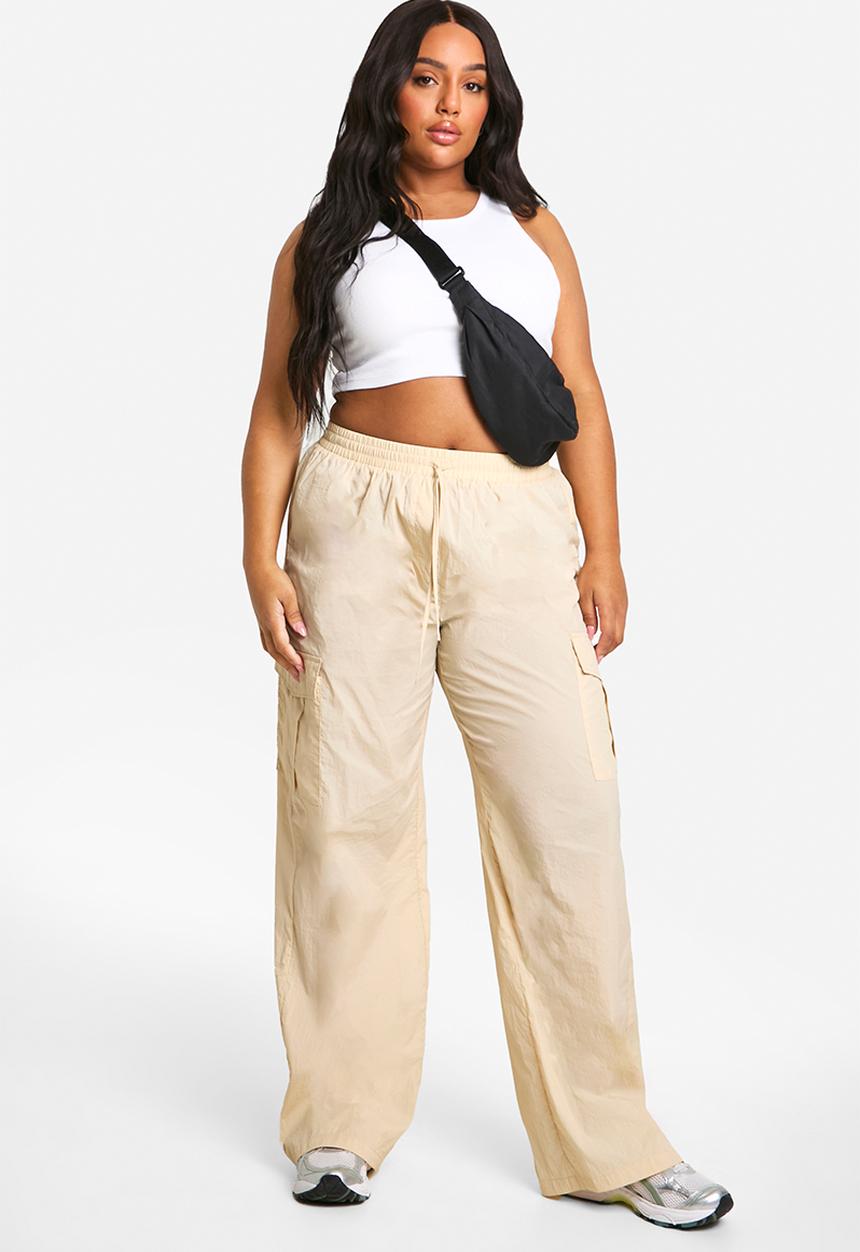 boohoo - Plus woven drawstring waist trouser - stone