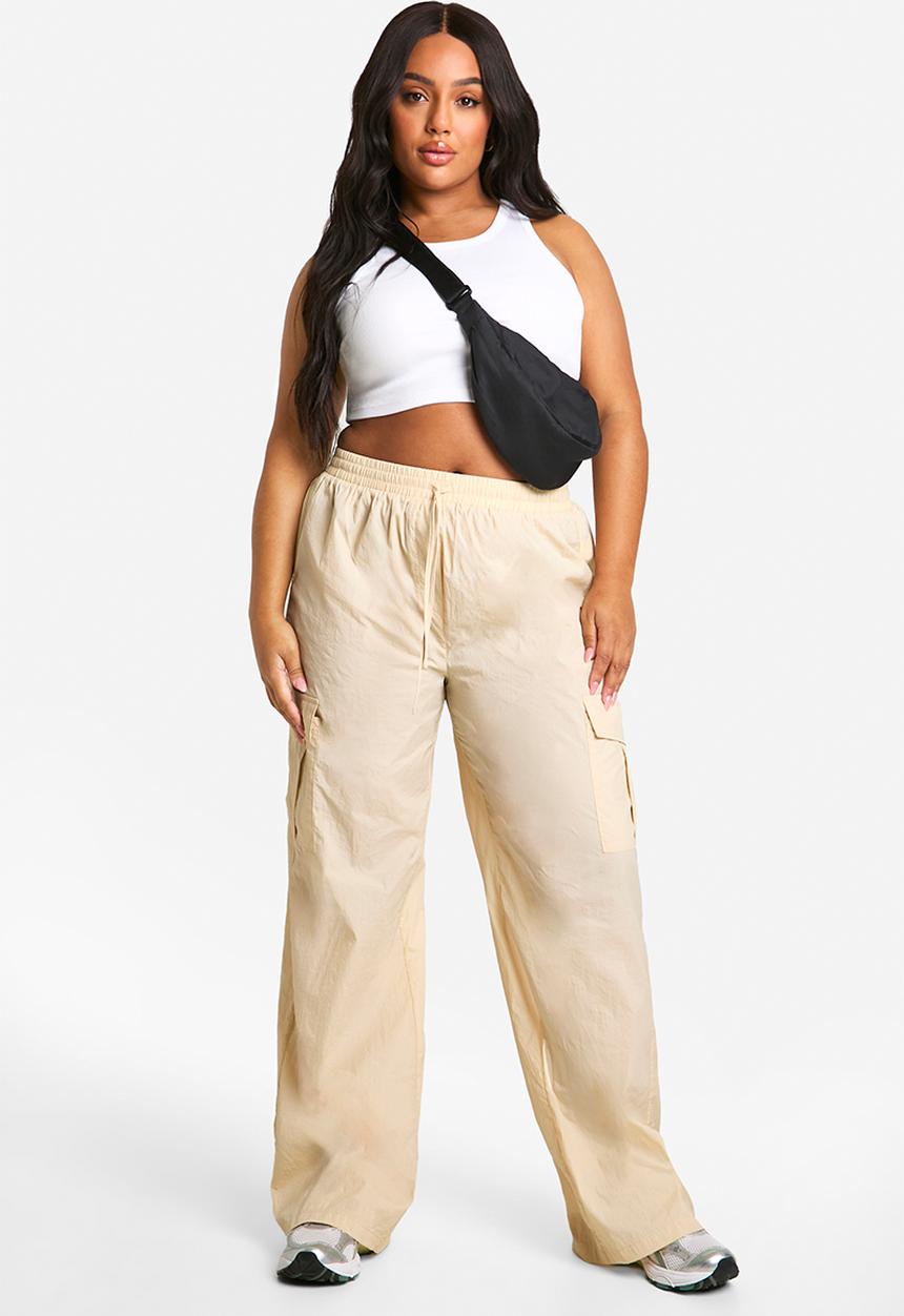boohoo - Plus woven drawstring waist trouser - stone